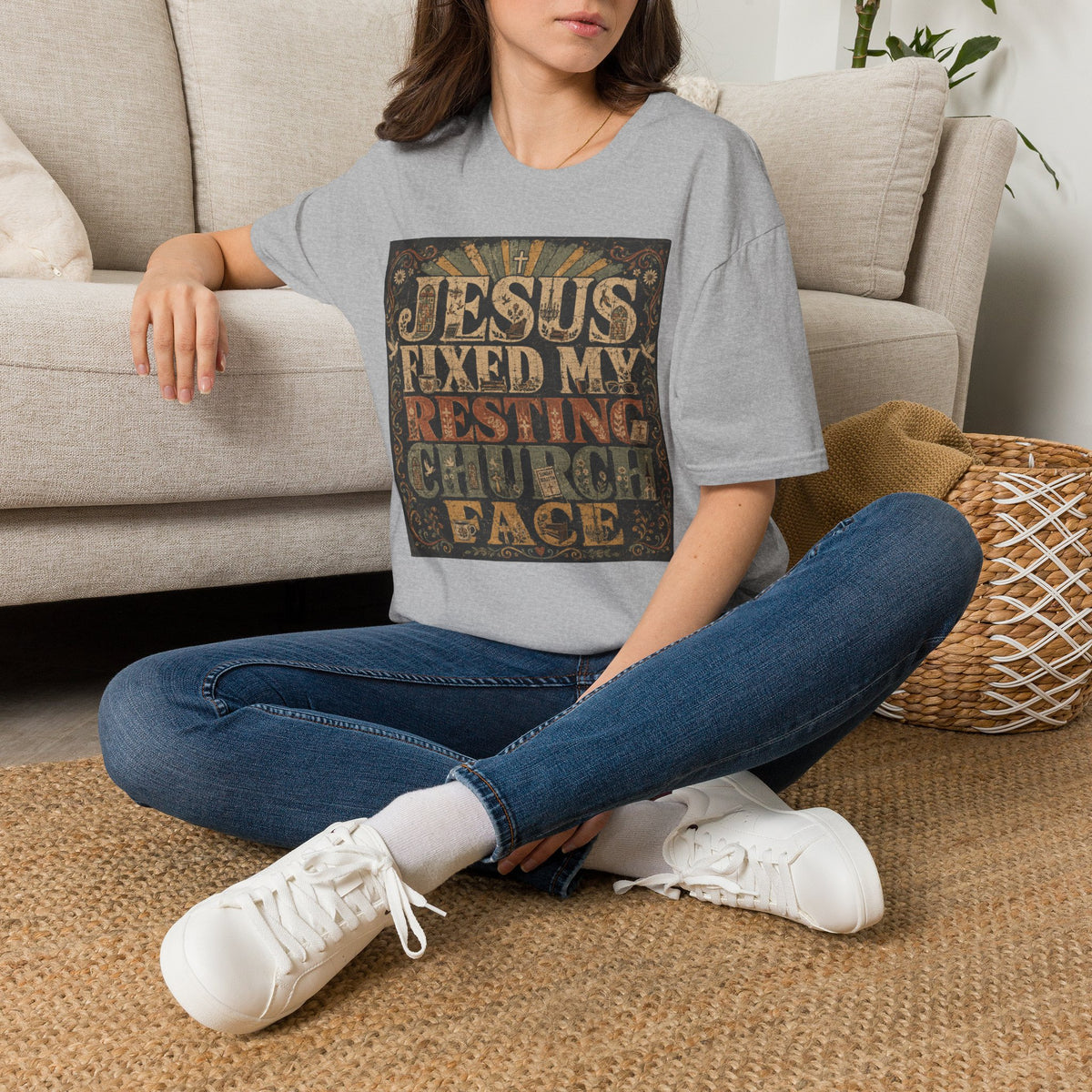 Christian Graphic T-Shirt — "Jesus Fixed My Resting Church Face" Vintage Faith Tee