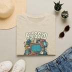 Blessed But Overstimulated T-Shirt — Retro Cozy Graphic Tee for Busy Moms & Millennials