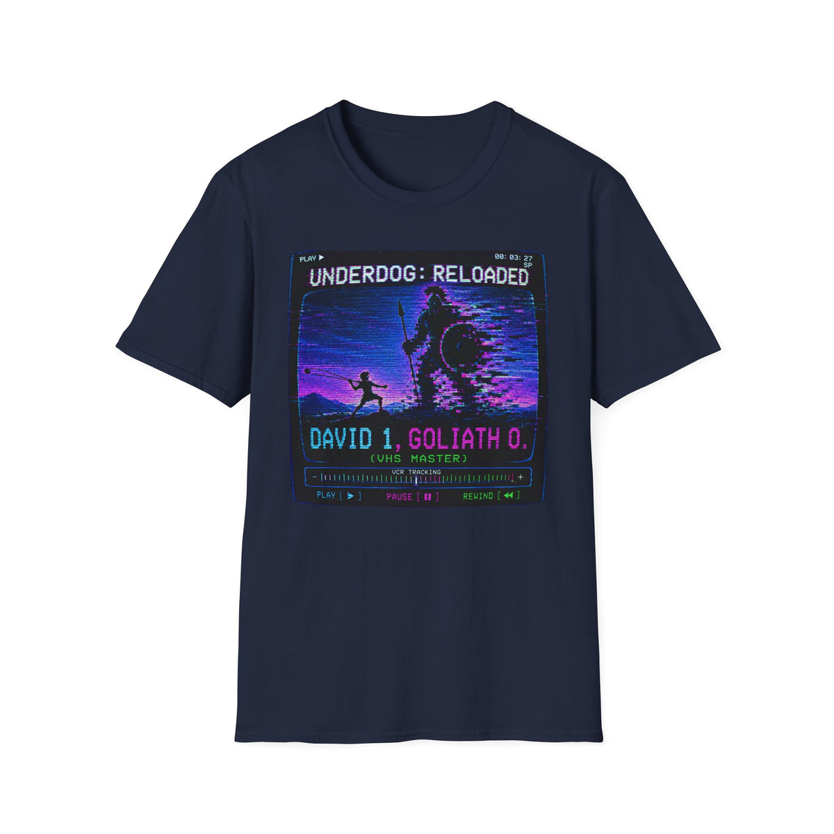 David vs Goliath Retro T-Shirt — "Underdog: Reloaded" Neon Graphic Tee