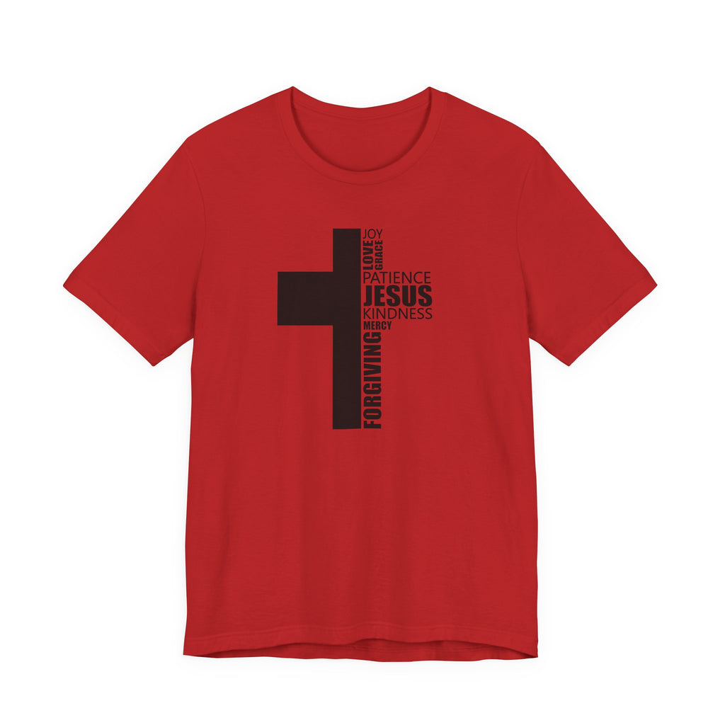 Christian Cross T-Shirt – 'Jesus, Forgiving, Love, Kindness' Word Cloud Tee