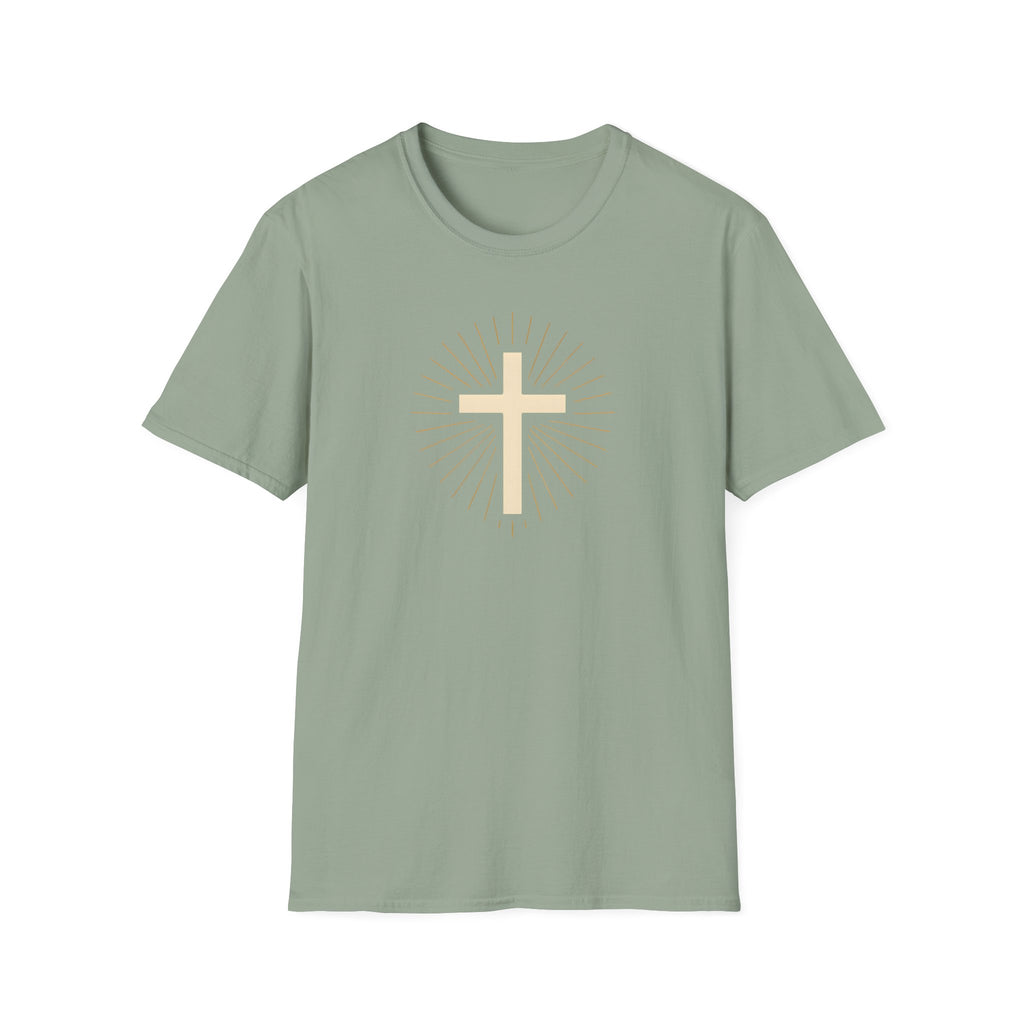 Radiant gold cross T-Shirt--Faith in Full Light
