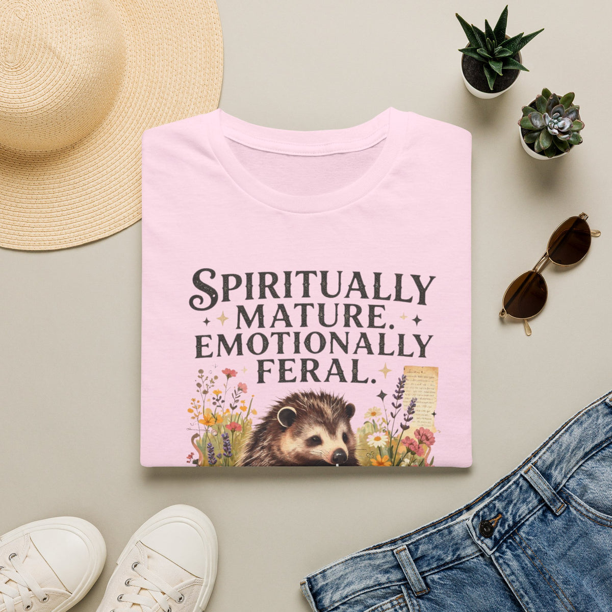 "Spiritually Mature, Emotionally Feral" Hedgehog Graphic Tee