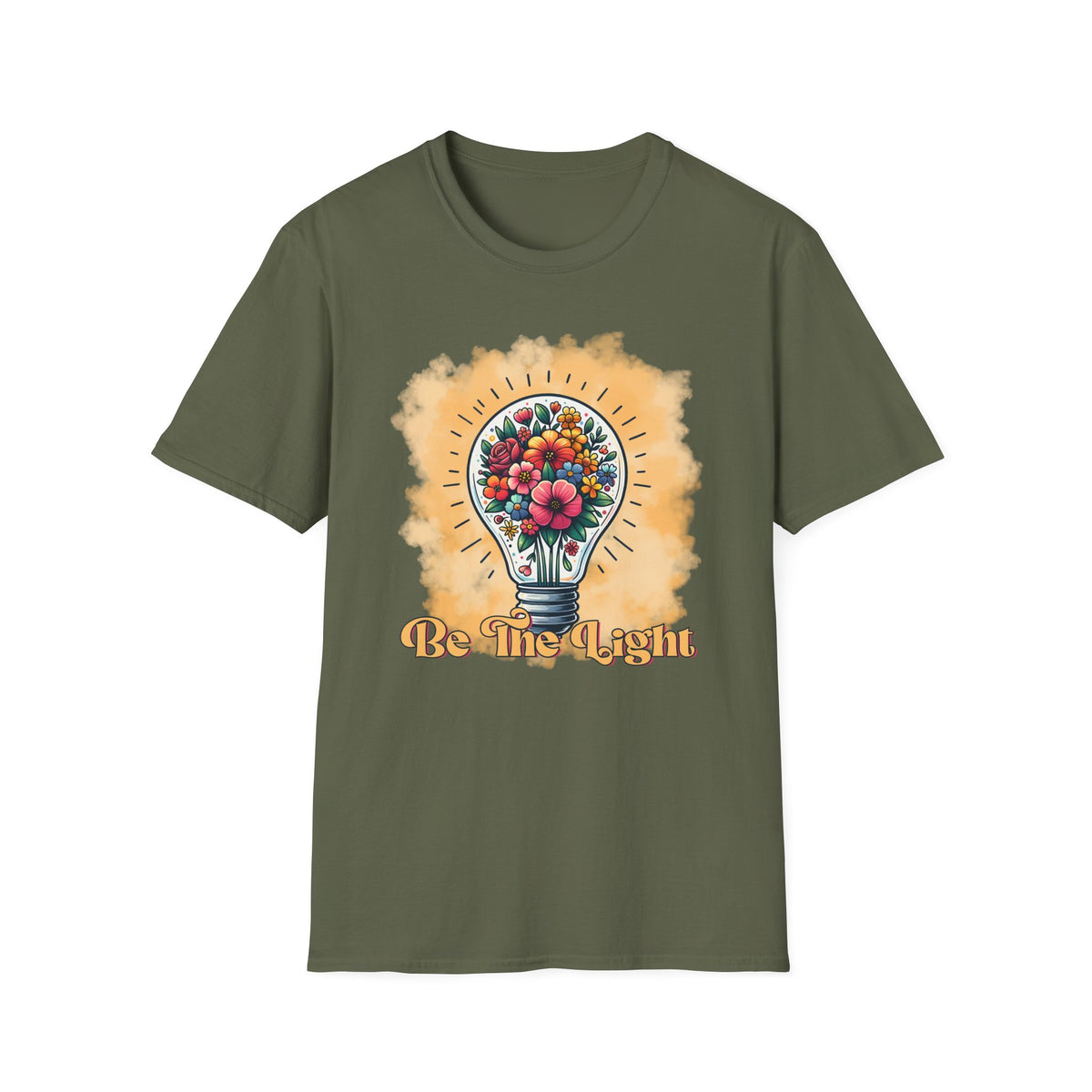 Be The Light Graphic T-Shirt — Floral Lightbulb Inspirational Tee