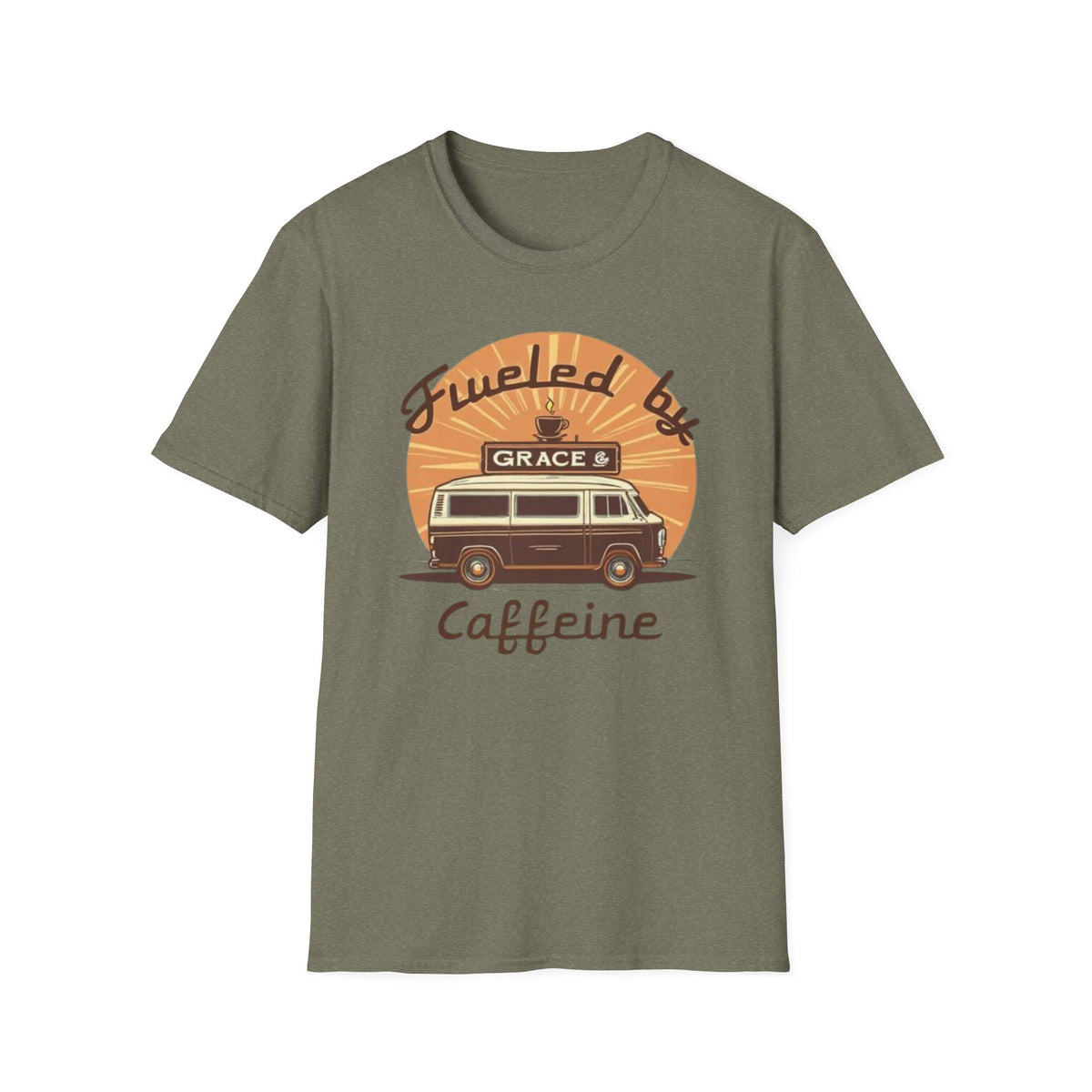 Fueled by Grace & Caffeine Van T-Shirt — Retro Coffee Roadtrip Tee
