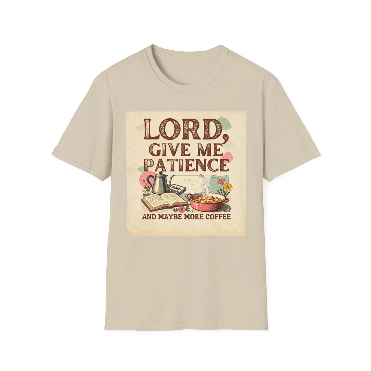 T-Shirt — “Lord, Give Me Patience (And Maybe More Coffee)” Vintage Coffee Tee