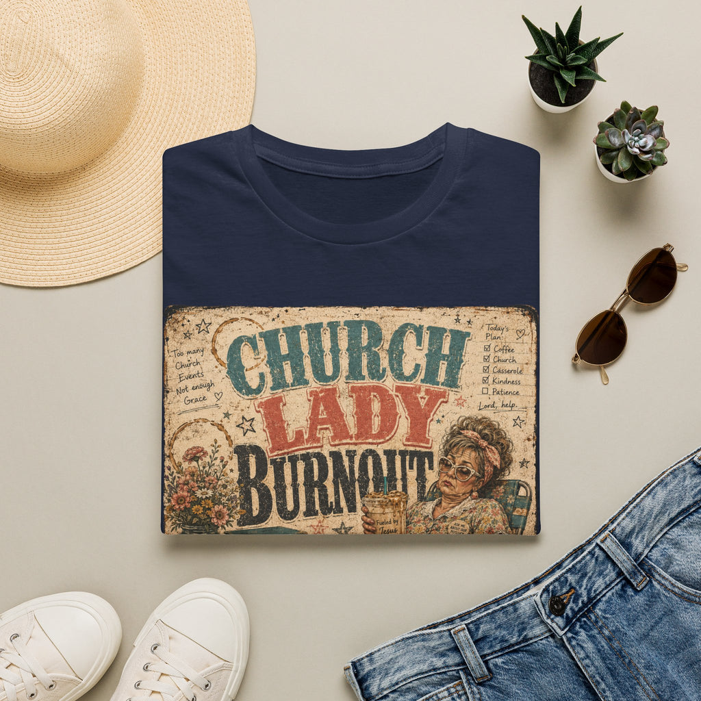 Church Lady Burnout T-Shirt — Vintage Funny Christian Humor Tee for Busy Church Volunteers