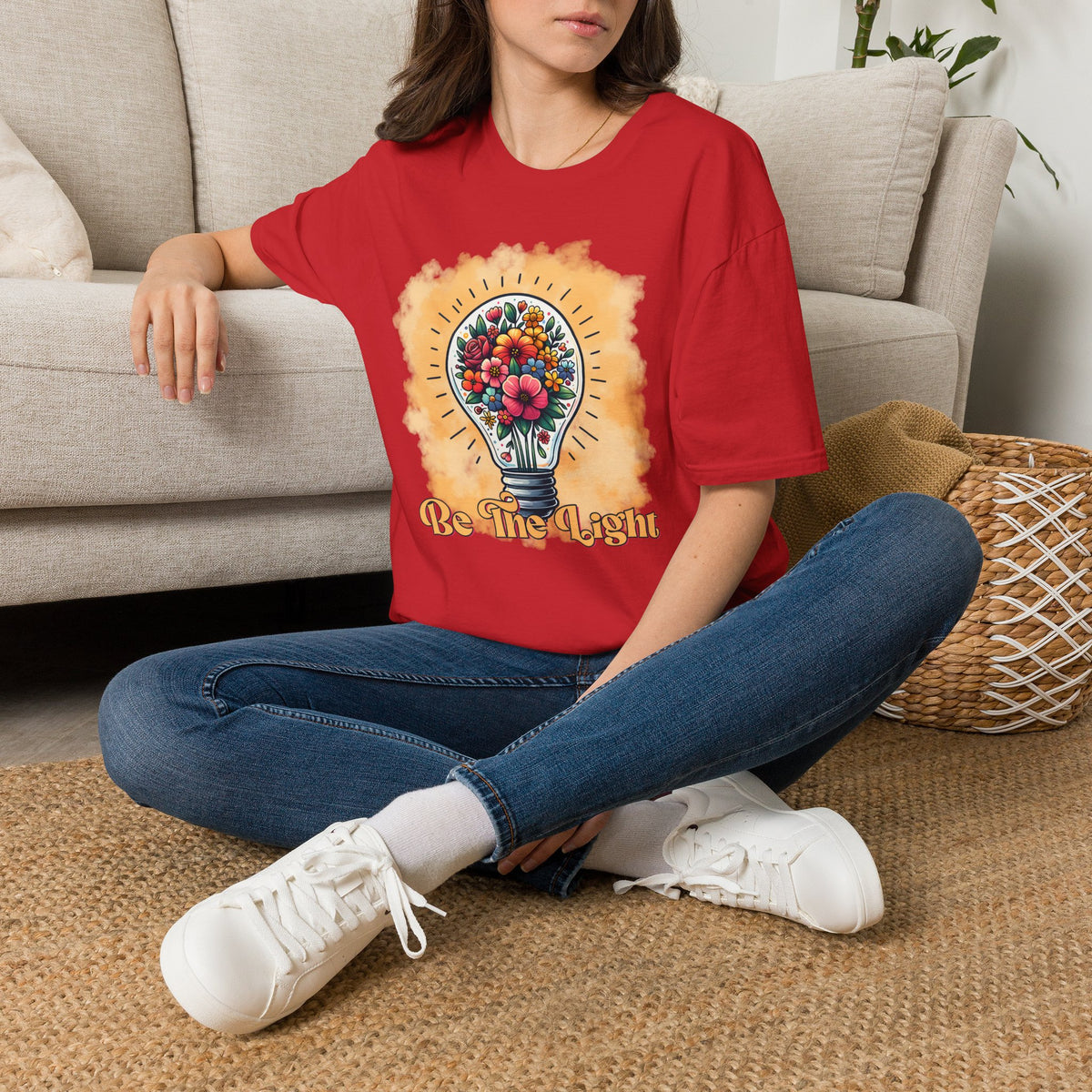 Be The Light Graphic T-Shirt — Floral Lightbulb Inspirational Tee