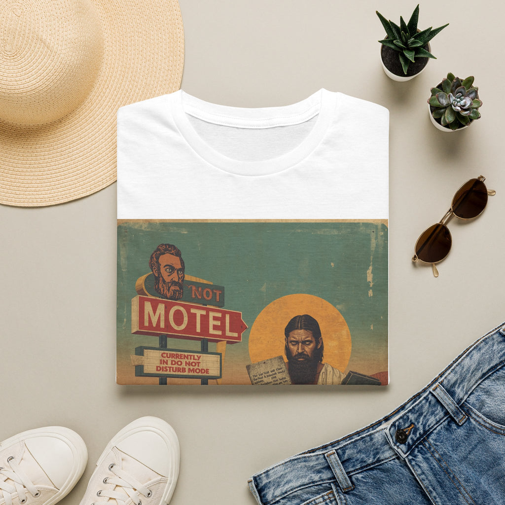 Desert Motel Graphic T‑Shirt — Vintage Roadside Jesus Art Tee