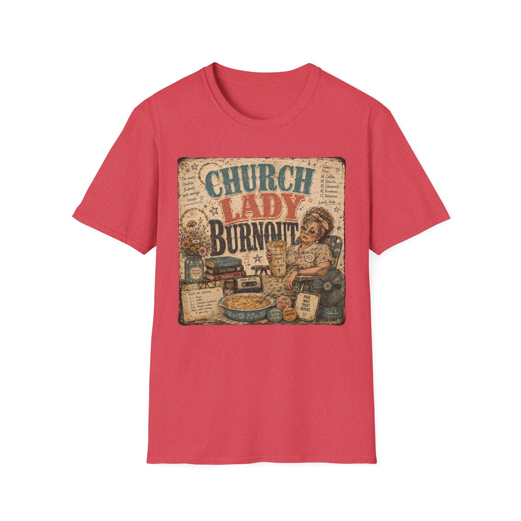 Church Lady Burnout T-Shirt — Vintage Funny Christian Humor Tee for Busy Church Volunteers