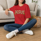 Jesus Leopard Print T-Shirt — "All My Hope Is In Jesus" Floral Faith Tee