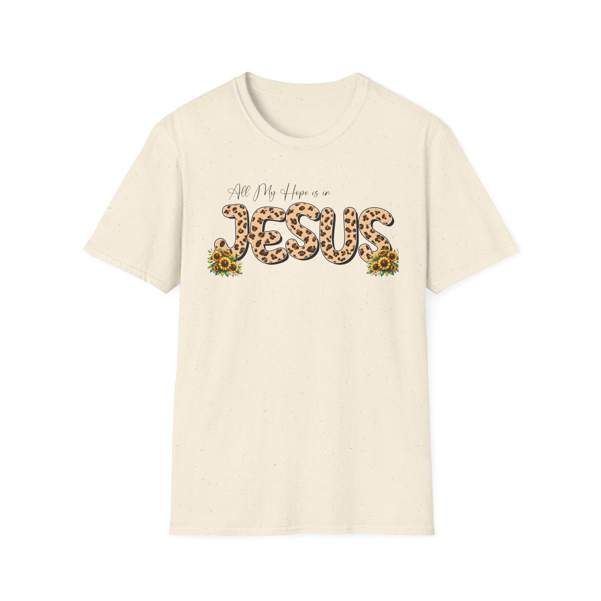Jesus Leopard Print T-Shirt — "All My Hope Is In Jesus" Floral Faith Tee