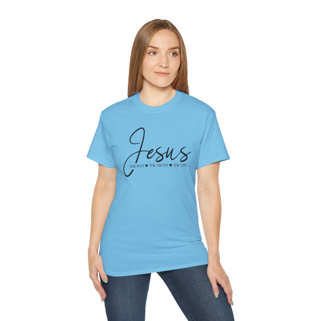 Jesus Script Tee — "Jesus: The Way The Truth The Life" Christian Faith T-Shirt