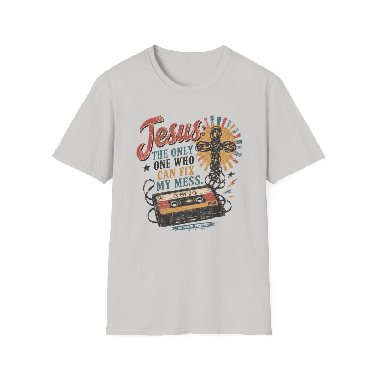 Jesus Can Fix My Mess T-Shirt — Retro Cassette Christian Tee