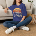 Christian T-Shirt — "God’s Still Working on My Attitude" Retro Sun Graphic