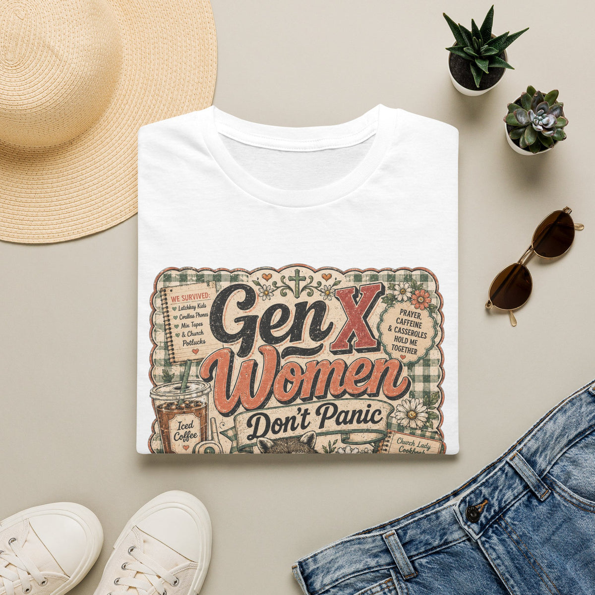 Gen X Women Don't Panic T-Shirt — Retro Raccoon Vintage Graphic Tee
