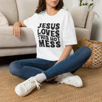 Christian Graphic T‑Shirt — "Jesus Loves This Hot Mess"