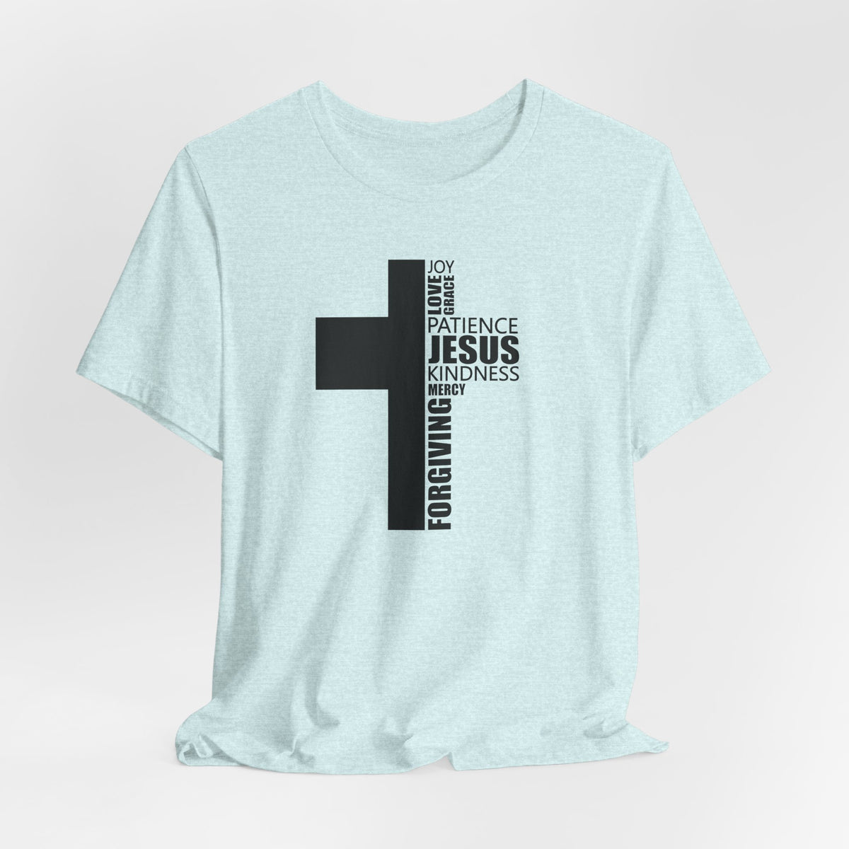 Christian Cross T-Shirt – 'Jesus, Forgiving, Love, Kindness' Word Cloud Tee