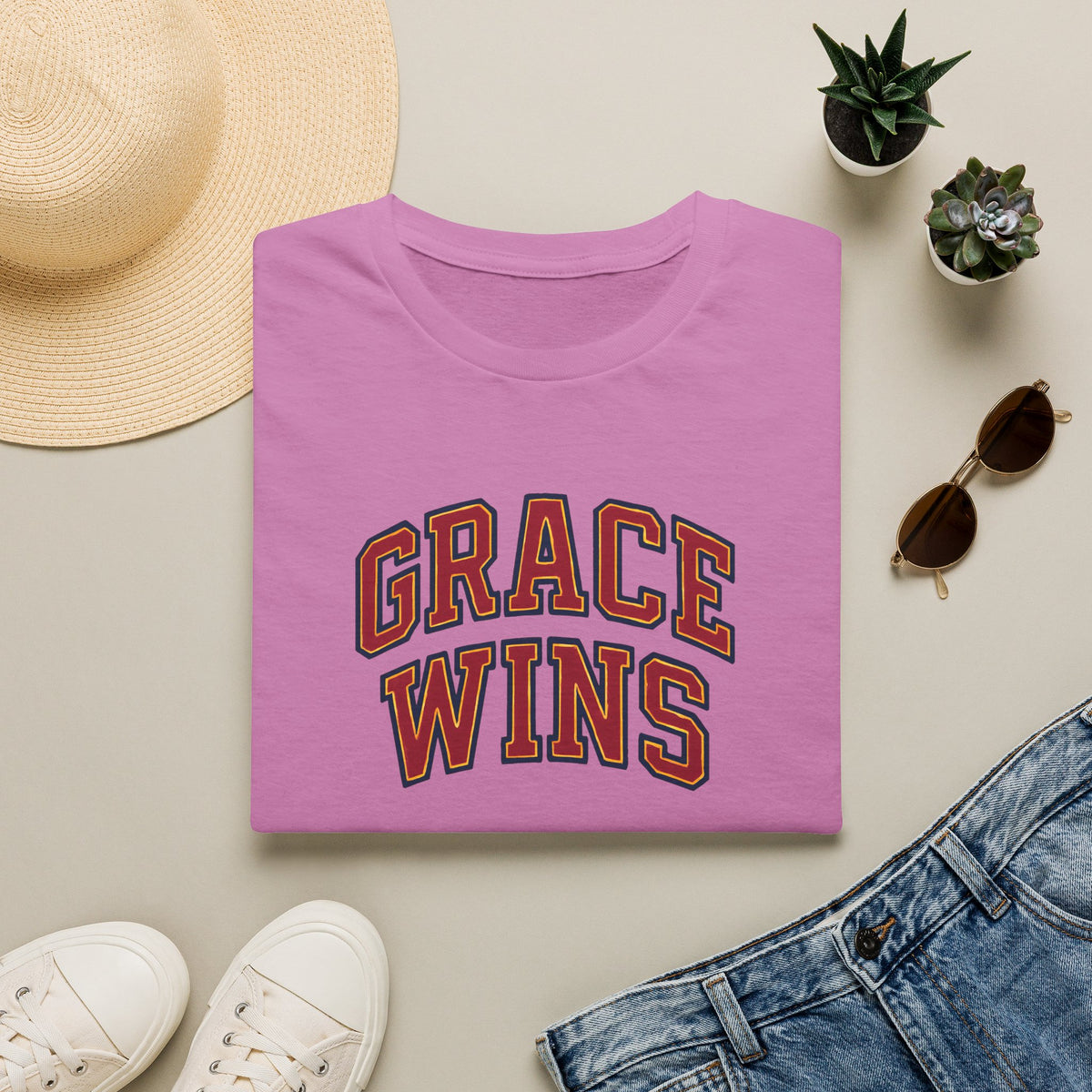 Grace Wins Bold Text T-Shirt