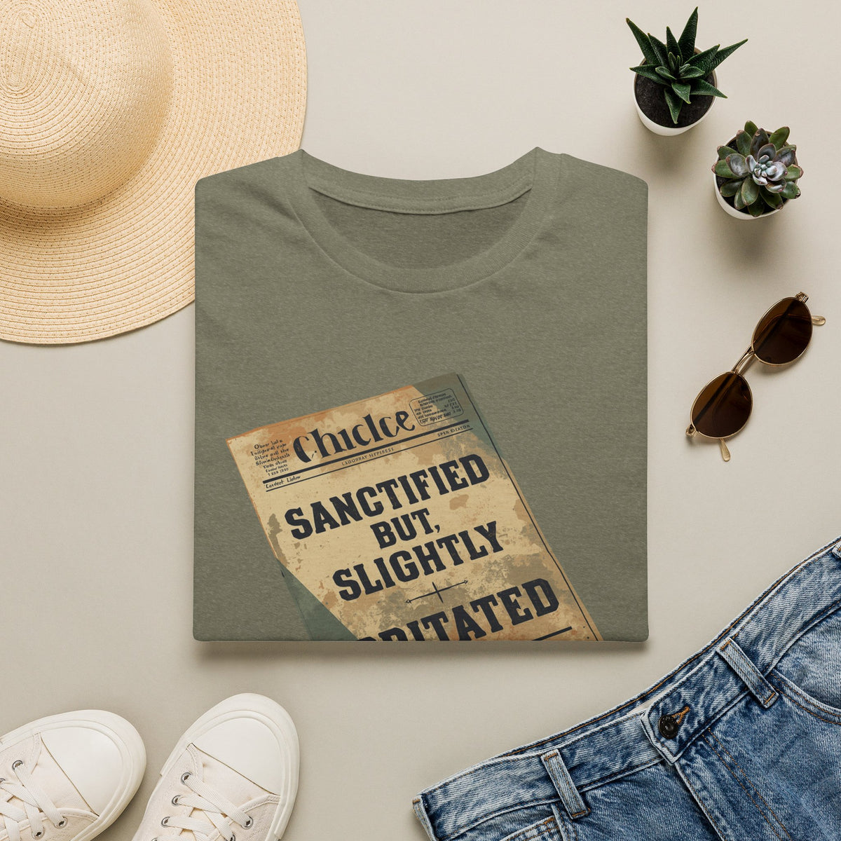 T‑Shirt — 'Sanctified But Slightly Irritated' Vintage Poster Graphic