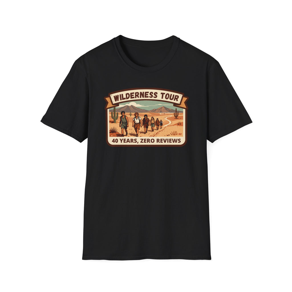 Wilderness Tour T‑Shirt — "40 Years, Zero Reviews" Vintage Desert Adventure Tee