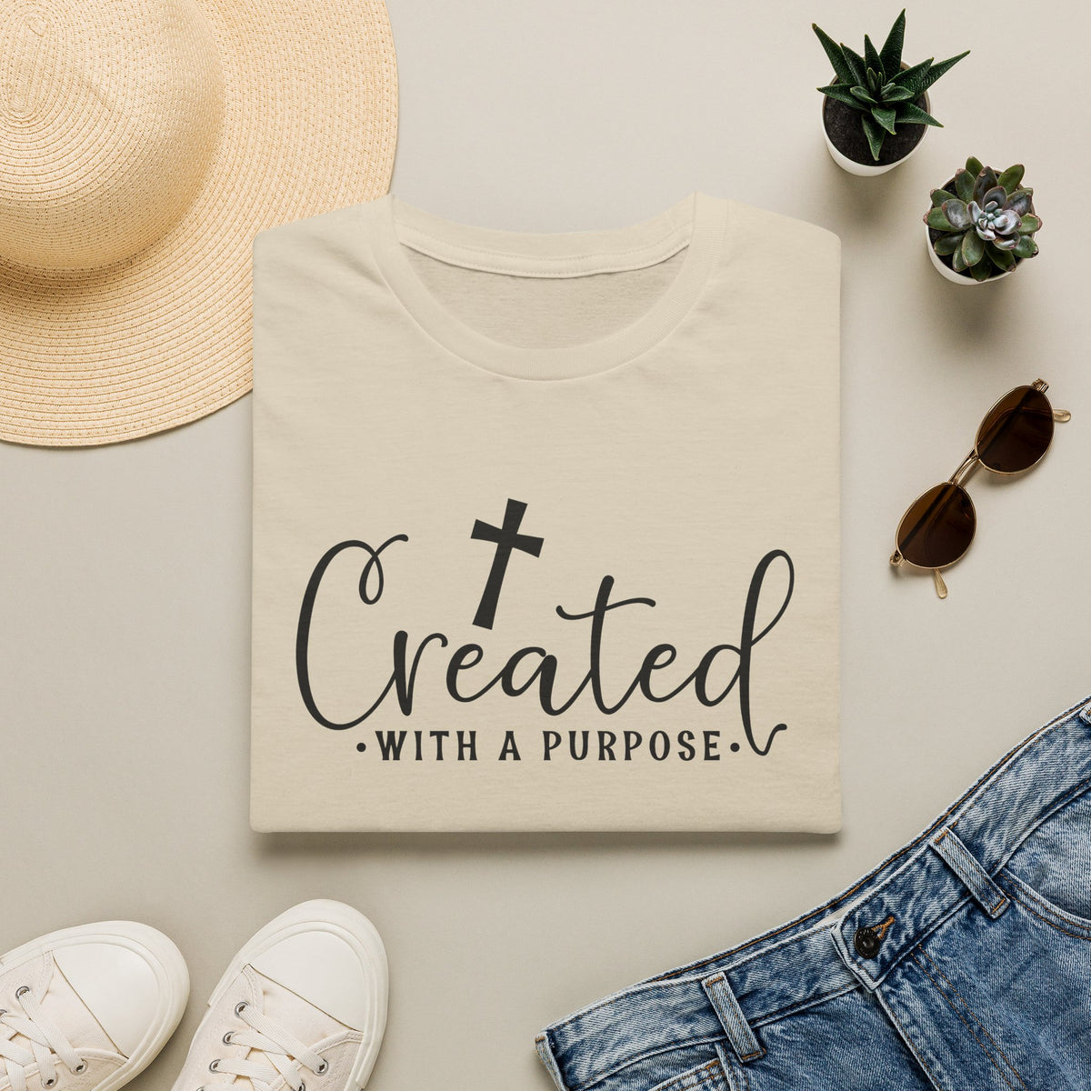 Created With a Purpose Christian T-Shirt — Faith Cross Inspirational Tee