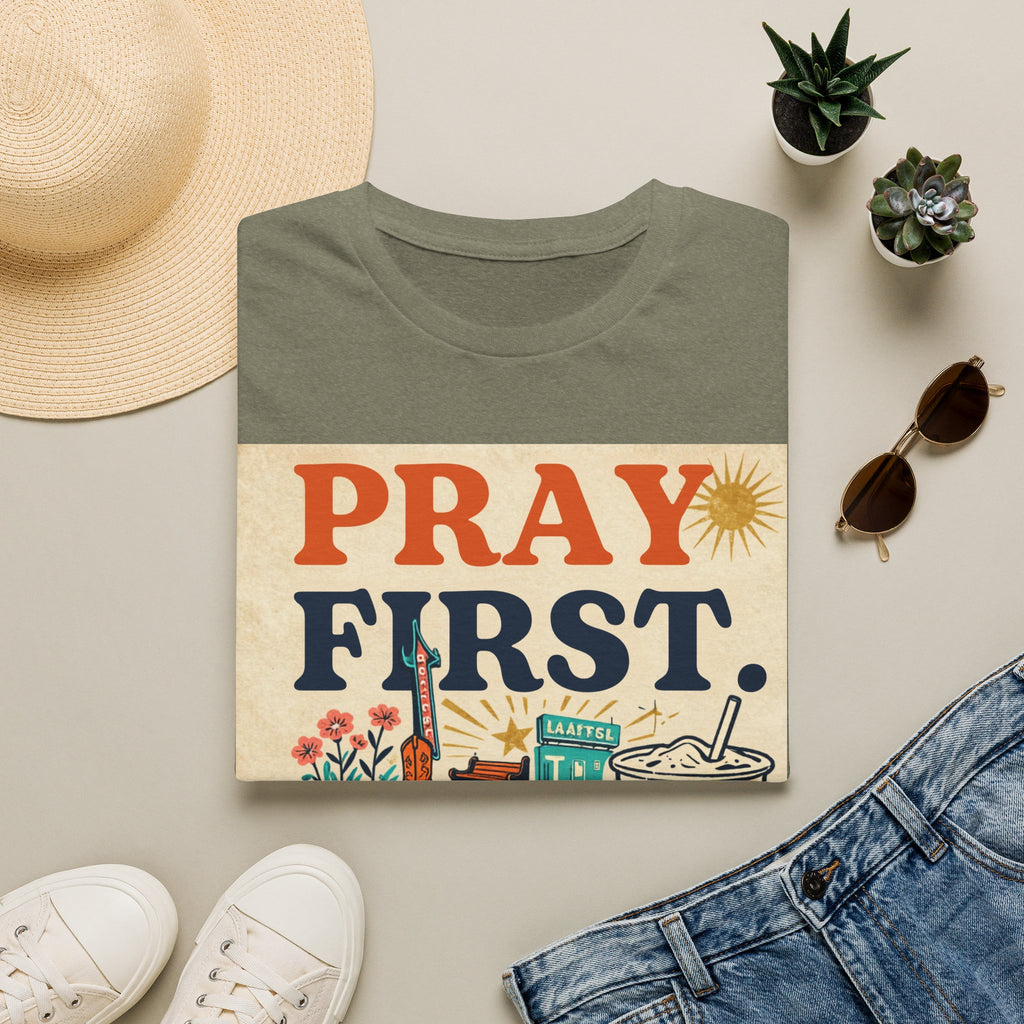 Pray First, Panic Later T-Shirt — Vintage Faith Graphic Tee