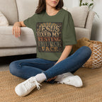Christian Graphic T-Shirt — "Jesus Fixed My Resting Church Face" Vintage Faith Tee