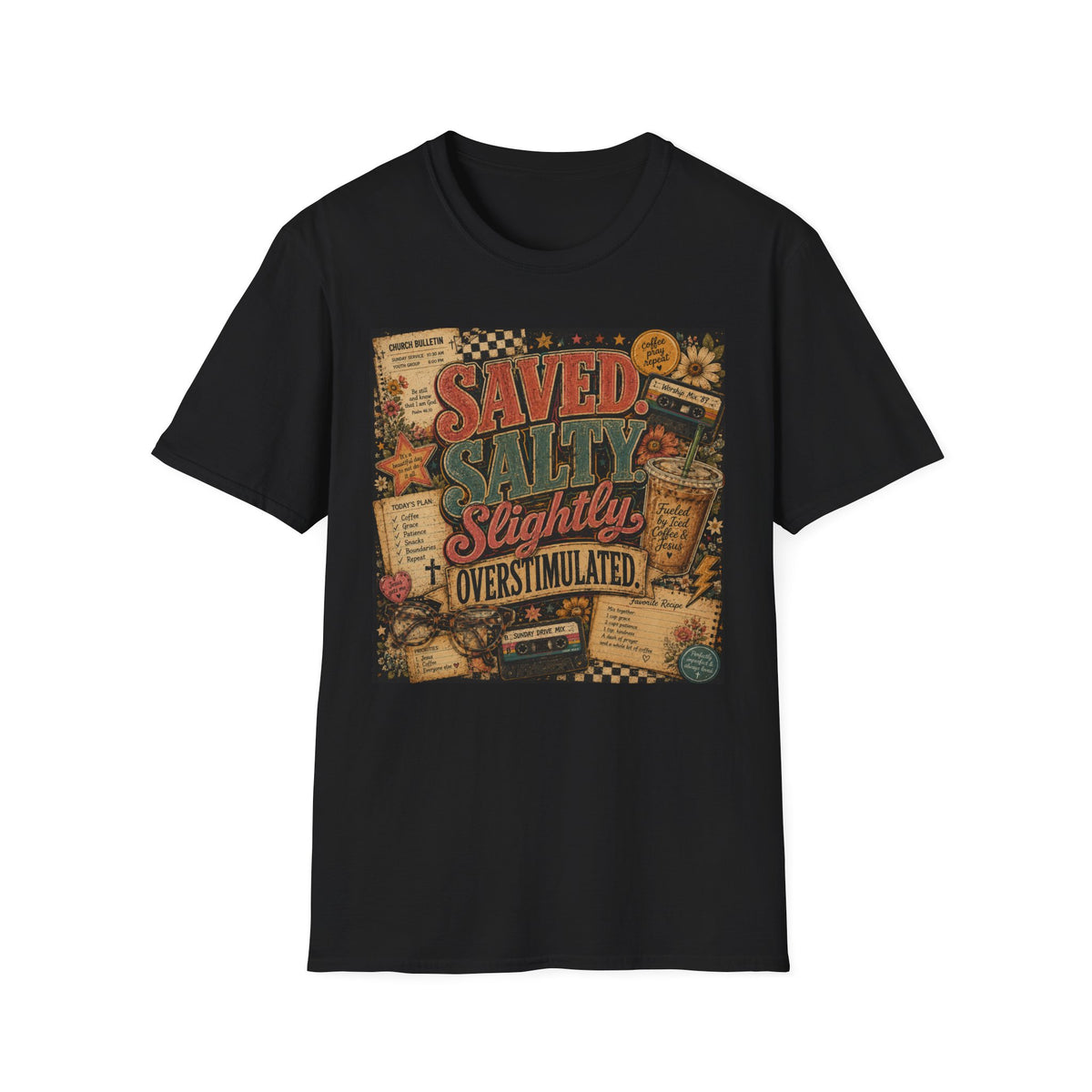 Saved Salty Slightly Overstimulated T-Shirt — Vintage Coastal Christian Graphic Tee