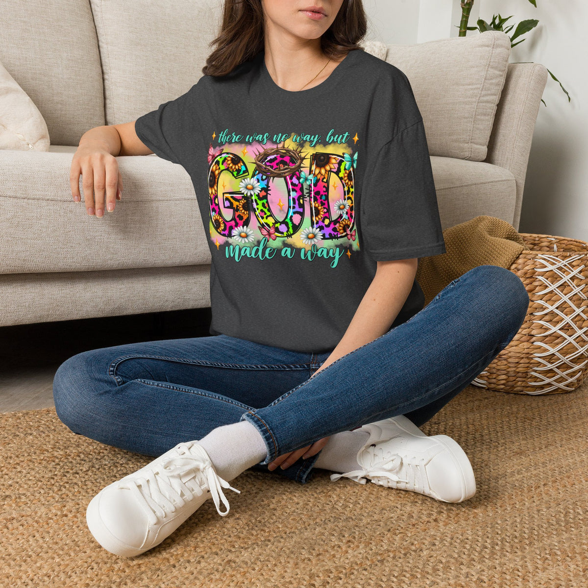 Floral 'God Made a Way' Christian Graphic T-Shirt