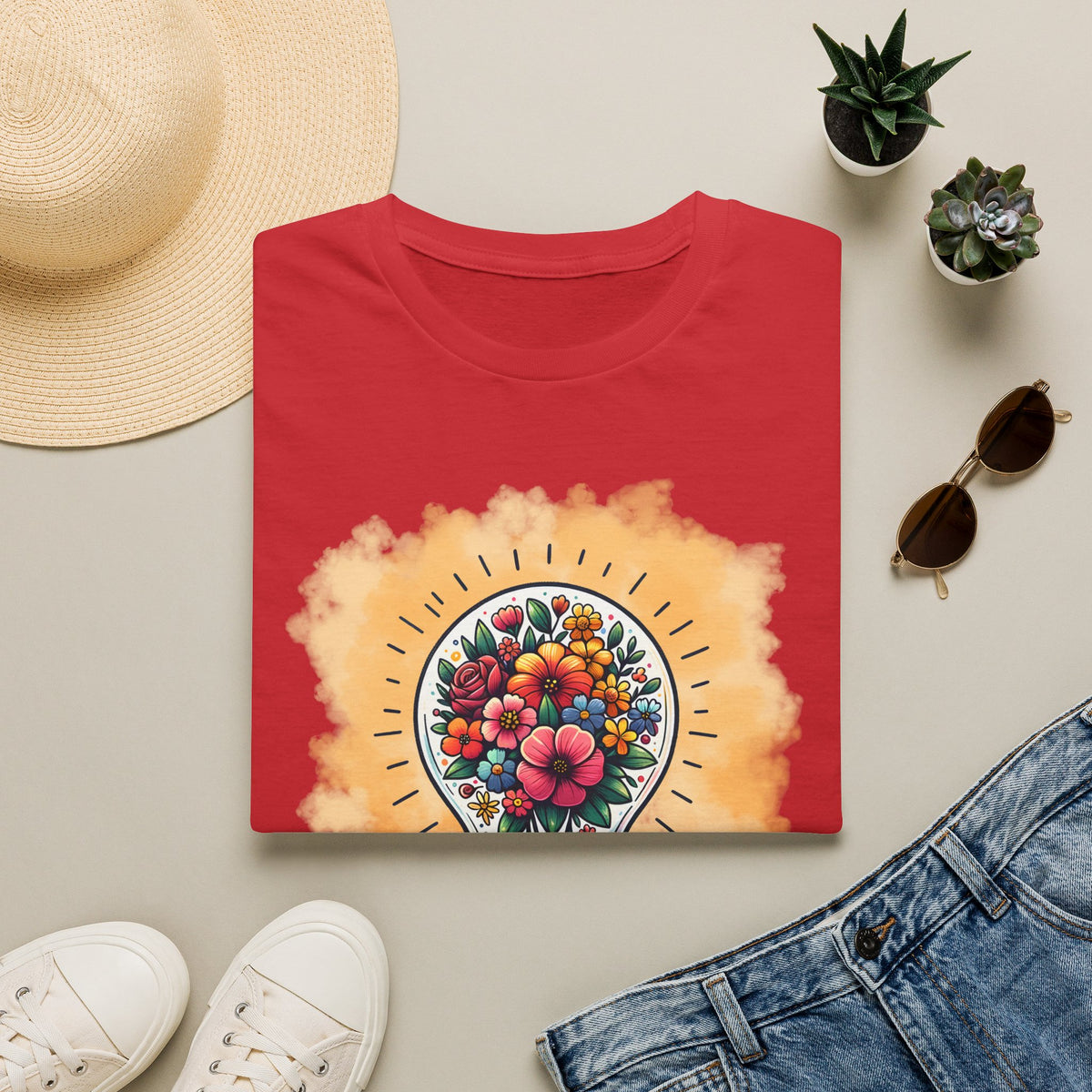 Be The Light Graphic T-Shirt — Floral Lightbulb Inspirational Tee