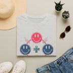 Faith Smiley Cross T-Shirt — Colorful Retro Smile Faces Graphic Tee