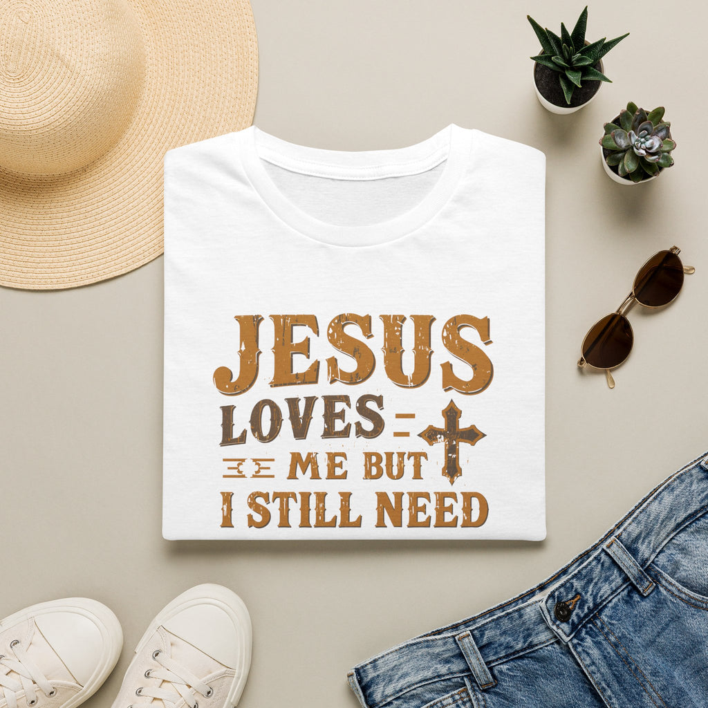 Christian Coffee T-Shirt - "Jesus Loves Me But I Still Need Coffee" Faith Tee