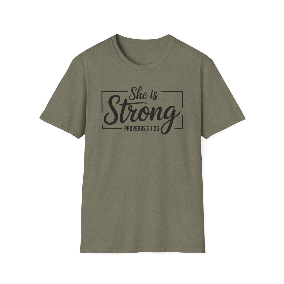 She Is Strong T-Shirt — Proverbs 31:25 Inspirational Christian Tee