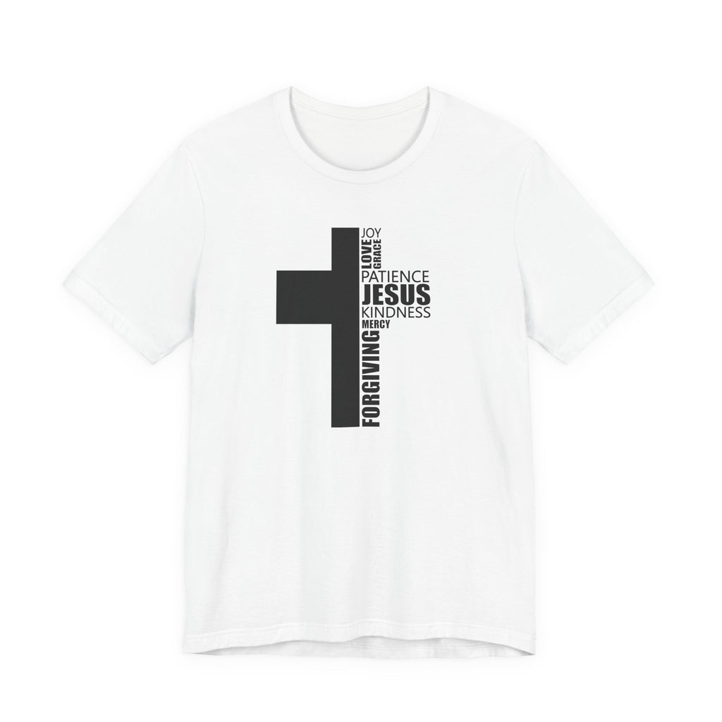Christian Cross T-Shirt – 'Jesus, Forgiving, Love, Kindness' Word Cloud Tee
