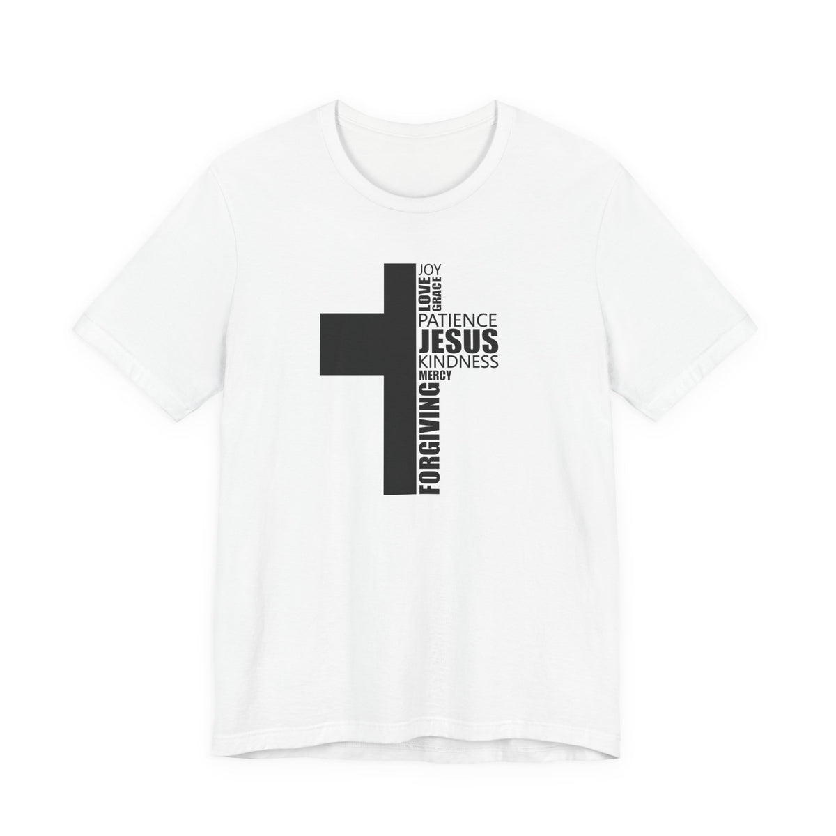 Christian Cross T-Shirt – 'Jesus, Forgiving, Love, Kindness' Word Cloud Tee