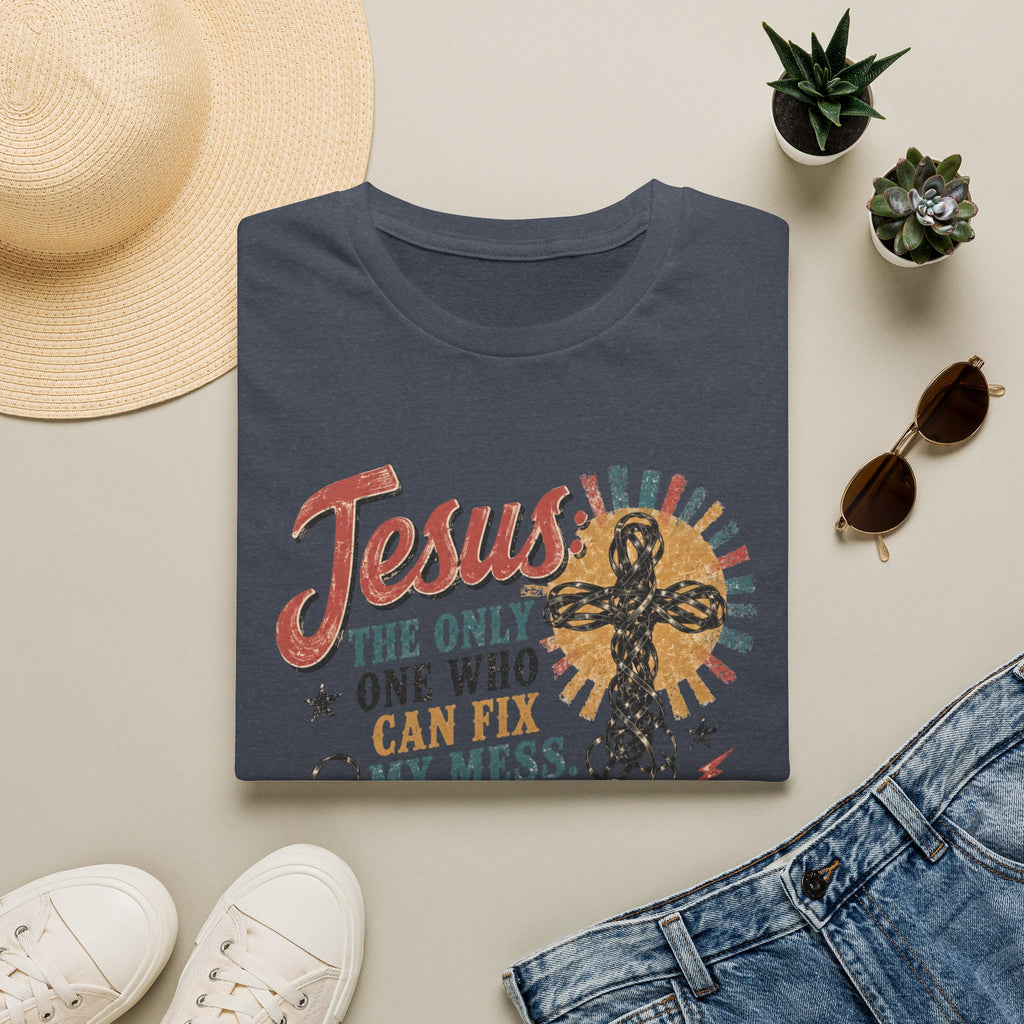 Jesus Is The Only One Who Can Fix My Mess T-Shirt — Christian Vintage Cassette Graphic Tee