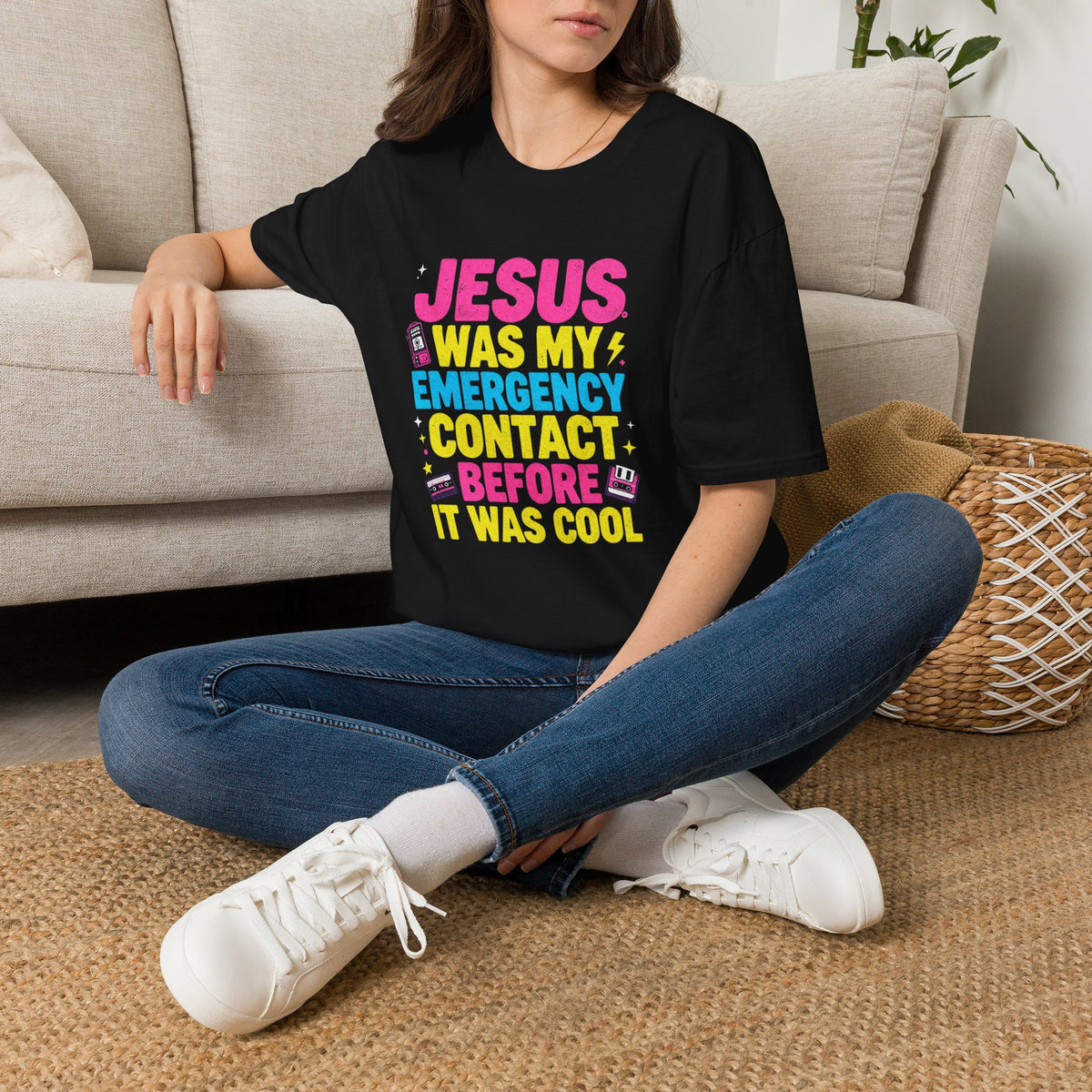 "Jesus Was My Emergency Contact Before It Was Cool" Christian Graphic Tee