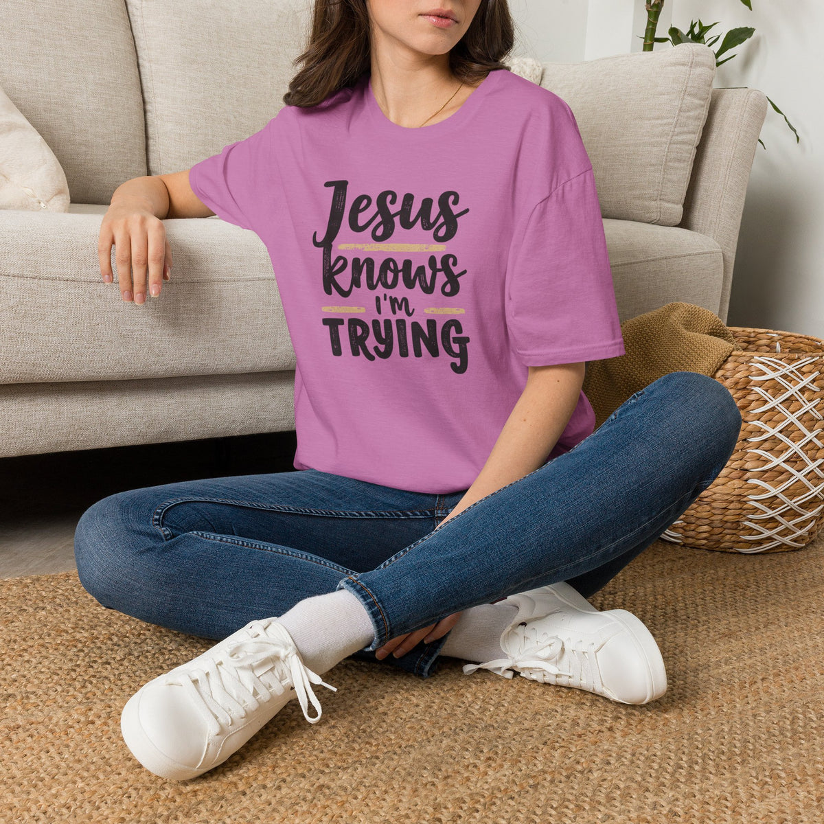 Jesus Knows I’m Trying Christian T-Shirt