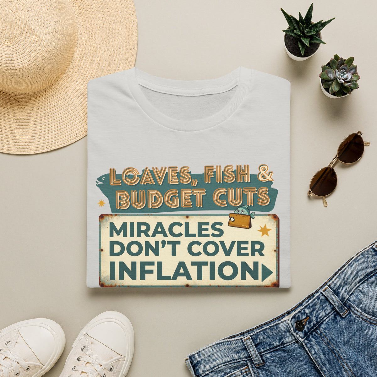 T‑Shirt — "Loaves, Fish & Budget Cuts: Miracles Don’t Cover Inflation"