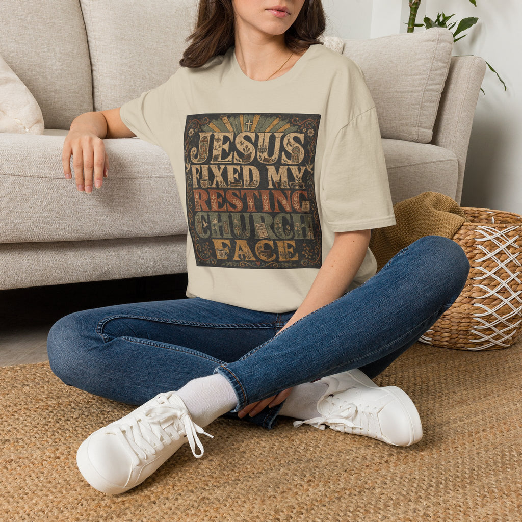 Christian Graphic T-Shirt — "Jesus Fixed My Resting Church Face" Vintage Faith Tee
