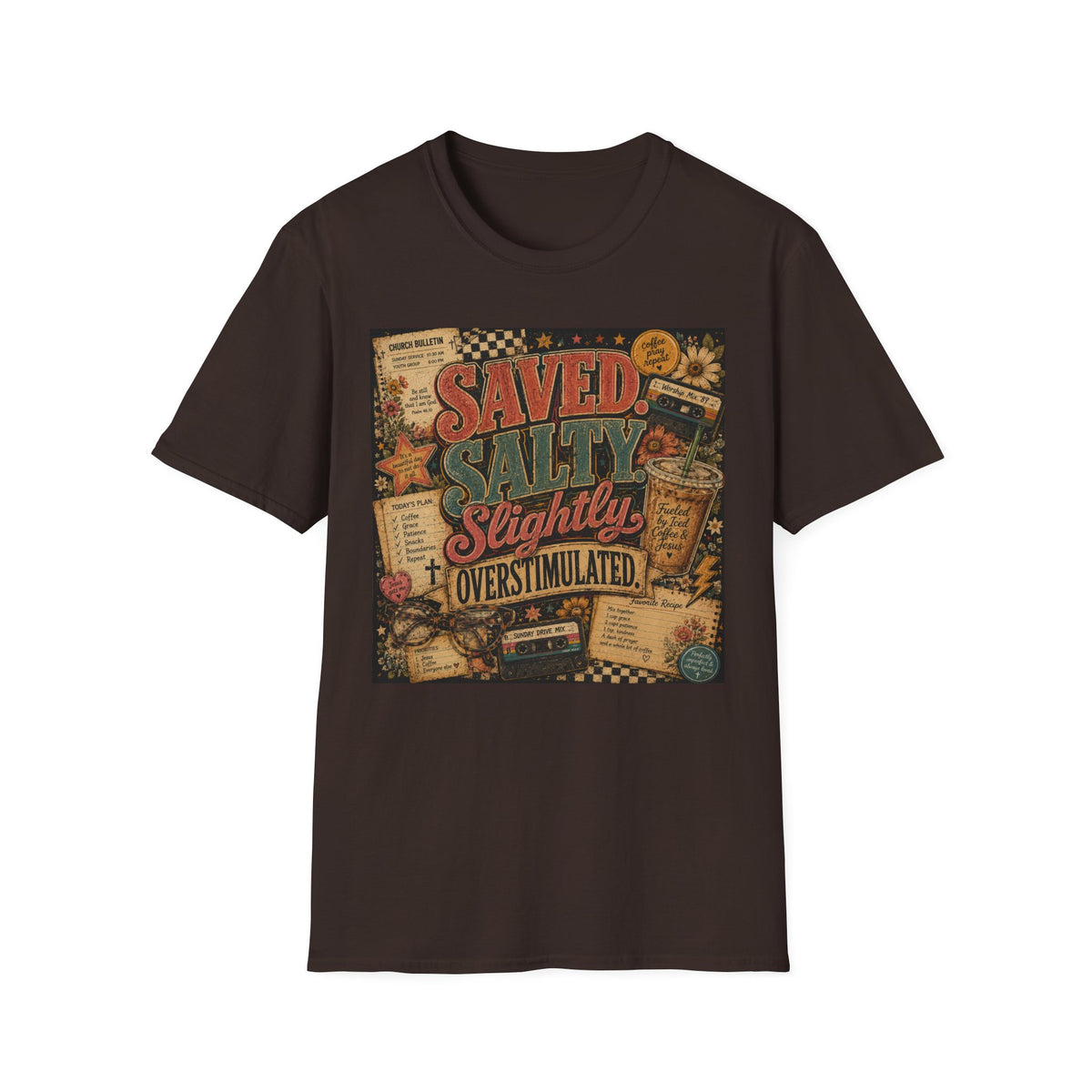 Saved Salty Slightly Overstimulated T-Shirt — Vintage Coastal Christian Graphic Tee