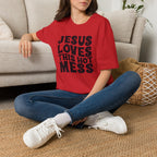 Christian Graphic T‑Shirt — "Jesus Loves This Hot Mess"