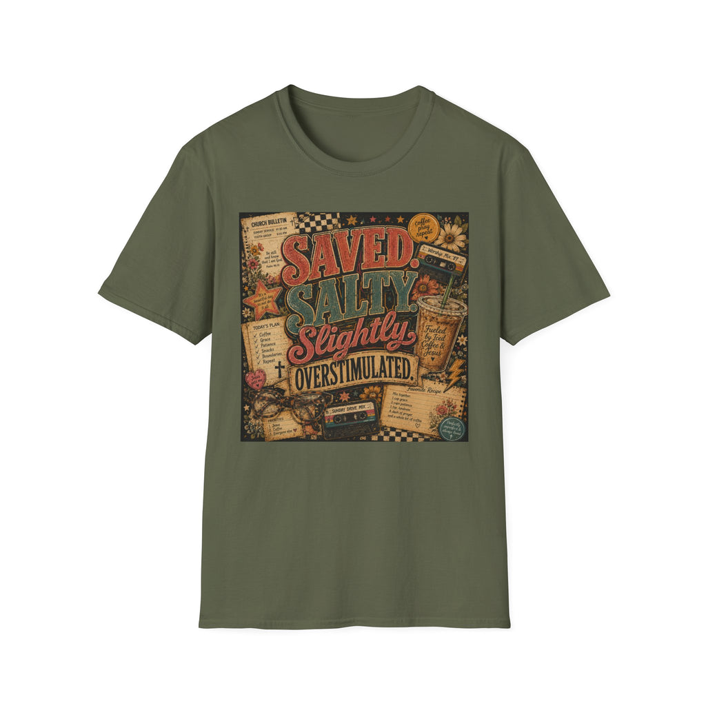 Saved Salty Slightly Overstimulated T-Shirt — Vintage Coastal Christian Graphic Tee