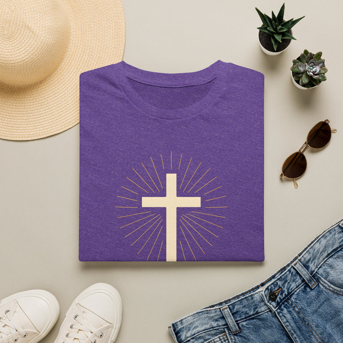 Radiant gold cross T-Shirt--Faith in Full Light