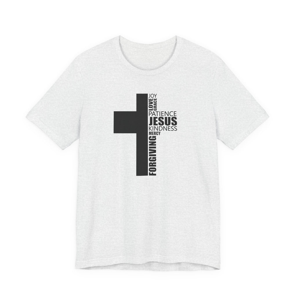 Christian Cross T-Shirt – 'Jesus, Forgiving, Love, Kindness' Word Cloud Tee