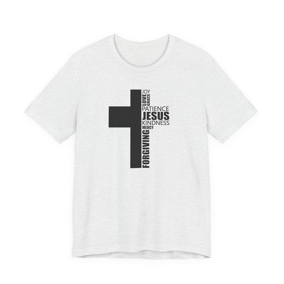 Christian Cross T-Shirt – 'Jesus, Forgiving, Love, Kindness' Word Cloud Tee