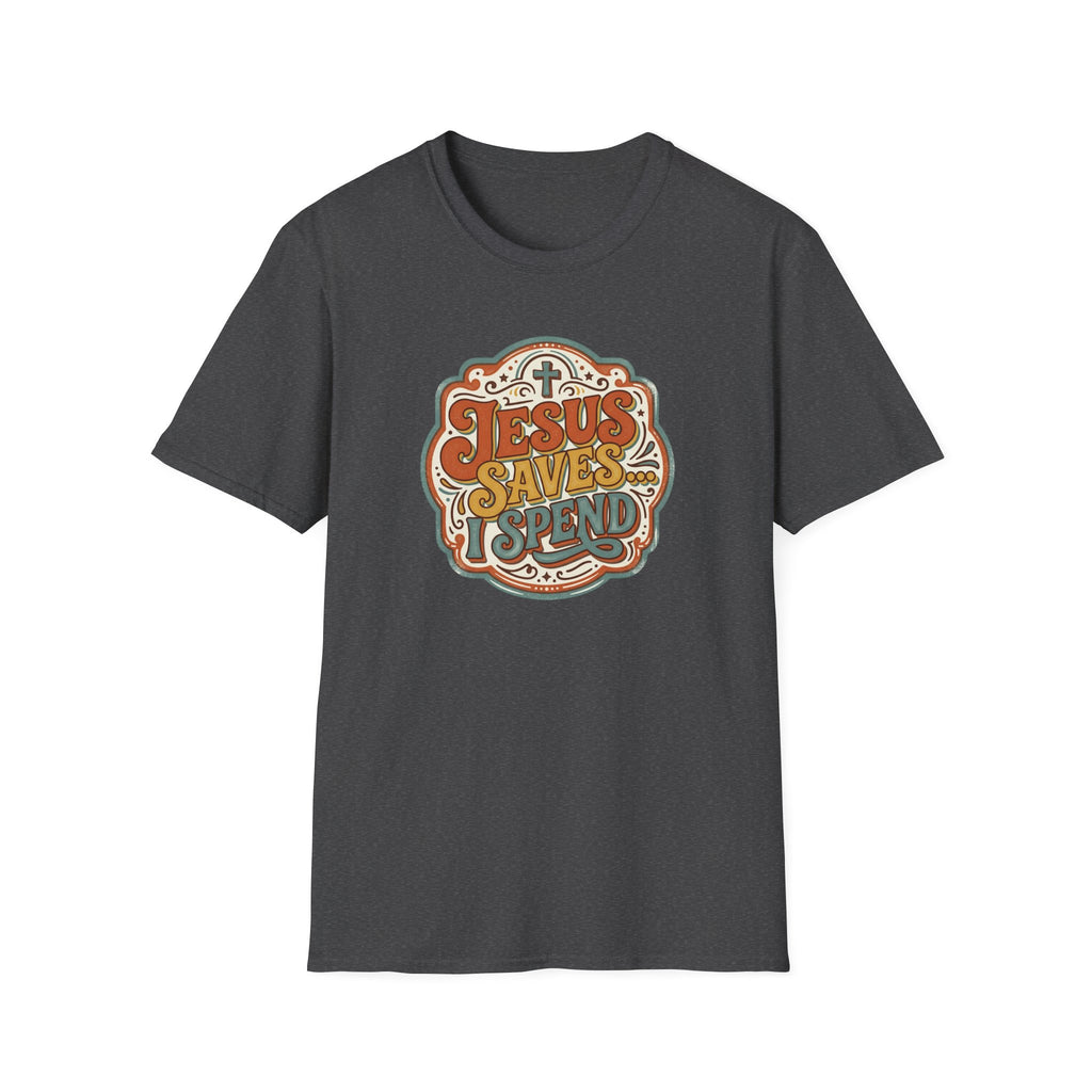 Christian T-Shirt — "Jesus Saves" Vintage Script Faith Tee