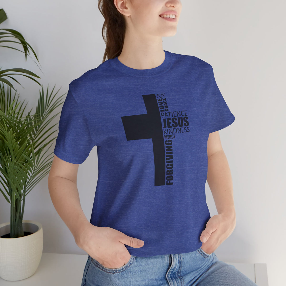 Christian Cross T-Shirt – 'Jesus, Forgiving, Love, Kindness' Word Cloud Tee