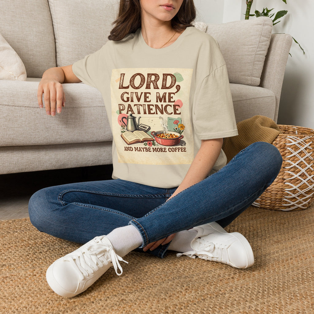 T-Shirt — “Lord, Give Me Patience (And Maybe More Coffee)” Vintage Coffee Tee