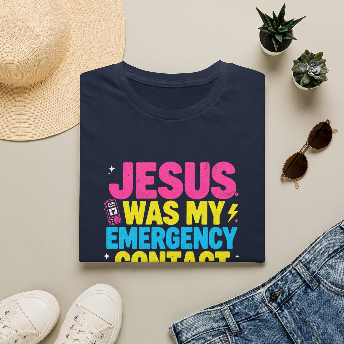 "Jesus Was My Emergency Contact Before It Was Cool" Christian Graphic Tee